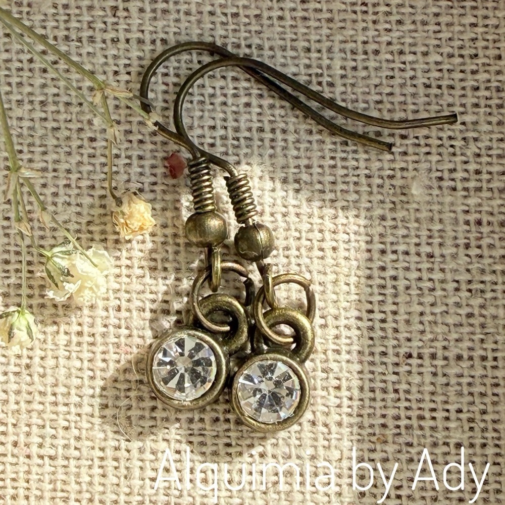 Boho and SIMPLE , Bronze super dainty dangle EARRINGS + Crystal sparks
